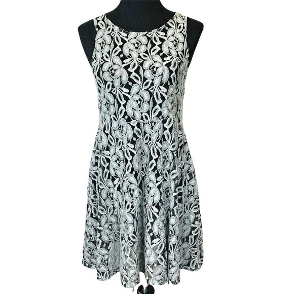 Free People Lace Skater Dress size S Sheer Gray Black Sleeveless Fit Flare - Picture 1 of 5